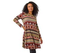 Roman Petite Aztec Print Swing Stretch Dress In Orange Orange 18