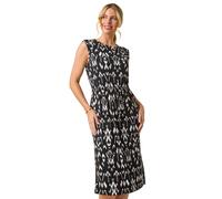 Roman Petite Aztec Print Tie Waist Stretch Dress In Black Black 14