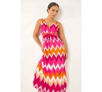 Roman Petite Aztec Print V-Neck Maxi Dress In Fuchsia Fuchsia 14