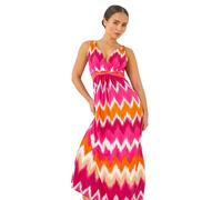 Roman Petite Aztec Print V-Neck Maxi Dress In Fuchsia Fuchsia 18