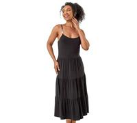 Roman Petite Beaded Strappy Tiered Dress for Women UK - Ladies Everyday Holiday Spring Summer Square Neckline Comfy Soft Evening Vacation Work Party - Petite Black - Size 14