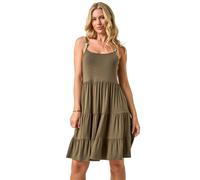 Roman Petite Beaded Strappy Tiered Dress In Khaki Khaki 18