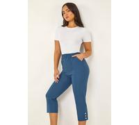 Roman Petite Bengaline Cropped Stretch Trouser for Women UK - Ladies Everyday Holiday Spring Summer Comfy Soft Evening Vacation Work Party - Petite Blue - Size 18