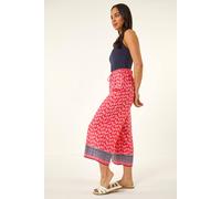 Roman Women's Petite Border Print Cropped Trouser in Coral | Size: 16 Roman Coral 16