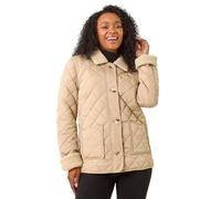 Roman Petite Borg Contrast Padded Coat for Women UK - Ladies Everyday Autumn Winter Round Neckline Comfy Soft Evening Vacation Work Party Night Out - Petite Camel - Size 12
