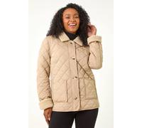 Roman Petite Borg Contrast Padded Coat for Women UK - Ladies Everyday Autumn Winter Round Neckline Comfy Soft Evening Vacation Work Party Night Out - Petite Camel - Size 18