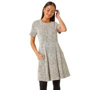 Roman Petite Boucle Knit Dress for Women UK - Ladies Everyday Autumn Winter Round Neckline Comfy Soft Evening Vacation Work Party Night Out - Petite Stone - Size 12 Grey
