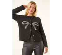 Roman Women's Petite Bow Sequin Knit Cardigan in Black | Size: 16 Roman Black 16