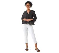 Roman Petite Broderie Scallop Blouse for Women UK - Ladies Spring Everyday Summer Holiday V-Neckline Comfy 3/4 Sleeve Soft Frill Detail Top Day Out Blouses - Black - Size 14