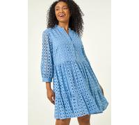 Roman Petite Broderie Tiered Dress In Blue Blue