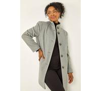 Roman Petite Brushed Funnel Neck Coat for Women UK - Ladies Everyday Autumn Winter Funnel Neckline Comfy Soft Evening Vacation Work Party Night Out - Petite Grey - Size 18