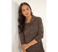 Roman Petite Brushed Knit Wrap Top In Brown Brown