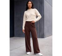 Roman Petite Brushed Ribbed Wide Leg Trousers Chocolate