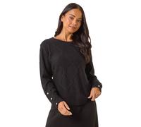 Roman Petite Button Cuff Knit Jumper In Black Black 14