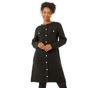 Roman Petite Button Detail Knit Dress for Women UK - Ladies Everyday Autumn Winter Round Neckline Comfy Soft Evening Vacation Work Party Night Out - Petite Black - Size 14