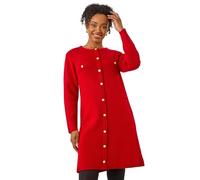 Roman Petite Button Detail Knit Dress for Women UK - Ladies Everyday Autumn Winter Round Neckline Comfy Soft Evening Vacation Work Party Night Out - Petite Red - Size 18