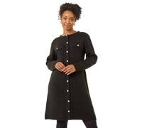 Roman Petite Button Detail Knit Dress for Women UK - Ladies Everyday Autumn Winter Round Neckline Comfy Soft Evening Vacation Work Party Night Out - Petite Black - Size 14