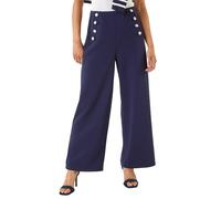 Roman Petite Button Detail Wide Leg Trouser In Navy Navy 16