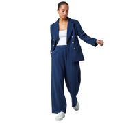Roman Petite Button Fastened Wide Leg Trousers for Women UK - Ladies Everyday Holiday Spring Summer Comfy Soft Evening Vacation Work Party - Navy - Size 18