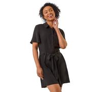 Roman Petite Button Front Tie Playsuit for Women UK - Ladies Everyday Holiday Spring Summer Shirt Style Collar Comfy Soft Evening Vacation Work Party - Petite Black - Size 14