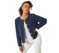Roman Petite Button & Pocket Jacket for Women UK - Ladies Everyday Holiday Spring Summer Round Neckline Comfy Soft Evening Vacation Work Party - Petite Navy - Size 18