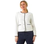 Roman Petite Button & Pocket Jacket for Women UK - Ladies Everyday Holiday Spring Summer Round Neckline Comfy Soft Evening Vacation Work Party - Petite Ivory - Size 10