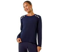 Roman Petite Button Shoulder Knit Jumper for Women UK - Ladies Everyday Autumn Winter Round Neckline Comfy Soft Evening Vacation Work Party Night Out - Petite Navy - Size 12