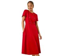 Roman Petite Button Stretch Midi Dress In Red Red 14