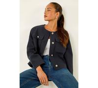 Petite Button Up Pocket Jacket Roman Navy 14