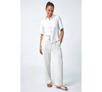 Roman Petite Button Up Pocket Shirt for Women UK - Ladies Spring Everyday Summer Break Short Sleeve Soft Collar Neckline Comfy Lightweight Cool Blouse Vacation Tops - Petite White - Size 10