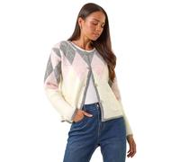 Roman Petite Buttoned Argyle Knit Cardigan In Ivory Ivory 14