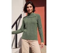 Roman Women's Petite Buttoned Cable Knit Jumper in Khaki | Size: 12