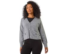 Roman Petite Buttoned Knit Cardigan for Women UK - Ladies Everyday Autumn Winter V-Neckline Comfy Soft Evening Vacation Work Party Night Out - Petite Grey - Size 14