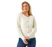 Roman Petite Cable Knit Button Cardigan for Women UK - Ladies Everyday Holiday Spring Summer Round Neckline Comfy Soft Evening Vacation Work Party - Petite Ivory - Size 18