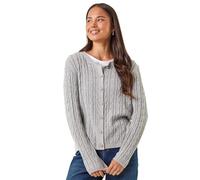 Roman Petite Cable Knit Button Cardigan for Women UK - Ladies Everyday Holiday Spring Summer Round Neckline Comfy Soft Evening Vacation Work Party - Petite Grey - Size 14