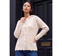 Roman Petite Cable Knit Button Front Hooded Cardigan Cream Mix