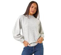 Roman Petite Cable Knit Embellished Jumper for Women UK - Ladies Everyday Autumn Winter Round Neckline Comfy Soft Evening Vacation Work Party Night Out - Petite Grey - Size 14