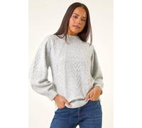 Roman Petite Cable Knit Embellished Jumper for Women UK - Ladies Everyday Autumn Winter Round Neckline Comfy Soft Evening Vacation Work Party Night Out - Petite Grey - Size 14