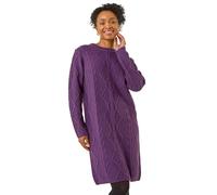 Roman Petite Cable Knit Jumper Dress for Women UK - Ladies Everyday Autumn Winter Round Neckline Comfy Soft Evening Vacation Work Party Night Out - Petite Purple - Size 14