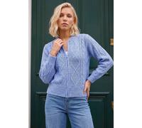 Roman Women's Petite Cable Knit Zip Up Cardigan Sweater in Blue | Size: 18
