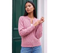 Roman Women's Petite Cable Knit Zip Up Cardigan Sweater in Pink | Size: 14