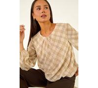 Roman Petite Check Bubble Hem Top In Cream Cream 18