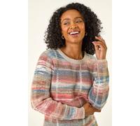 Roman Originals Thick Jumper for Women UK - Ladies Winter Autumn Smart Casual Knit Knitted Knitwear Pull-On Round Crew Neck Long Sleeve Work Office Dinner Party - Petite Blue Check - Size 14