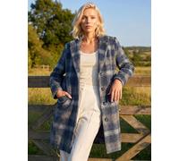 Roman Petite Checked High Neck Coat Navy Mix