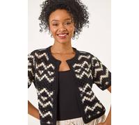 Roman Petite Chevron Open Crochet Cardigan In Black Black L