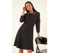 Roman Petite Collared Knit Dress In Black Black