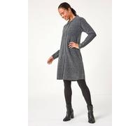 Roman Petite Collared Knit Shift Dress for Women UK - Ladies Everyday Autumn Winter Shirt Collar Comfy Soft Evening Vacation Work Party Night Out - Petite Grey - Size 16