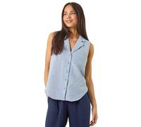 Roman Petite Collared Sleeveless Blouse for Women UK - Ladies Everyday Holiday Spring Summer V-Neckline Comfy Soft Evening Vacation Work Party - Petite Blue - Size 14
