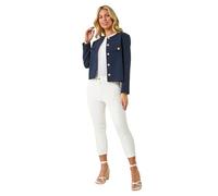 Roman Petite Collarless Button Up Jacket for Women UK - Ladies Everyday Holiday Spring Summer Round Neckline Comfy Soft Evening Vacation Work Party - Petite Navy - Size 18