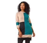 Roman Originals Knitted Jumper Dress for Women UK - Ladies Colour Block Winter Autumn Smart Casual Office Bodycon Workwear Everyday Long Sleeve Knee Length Knit Pocket - Petite Forest - Size 14